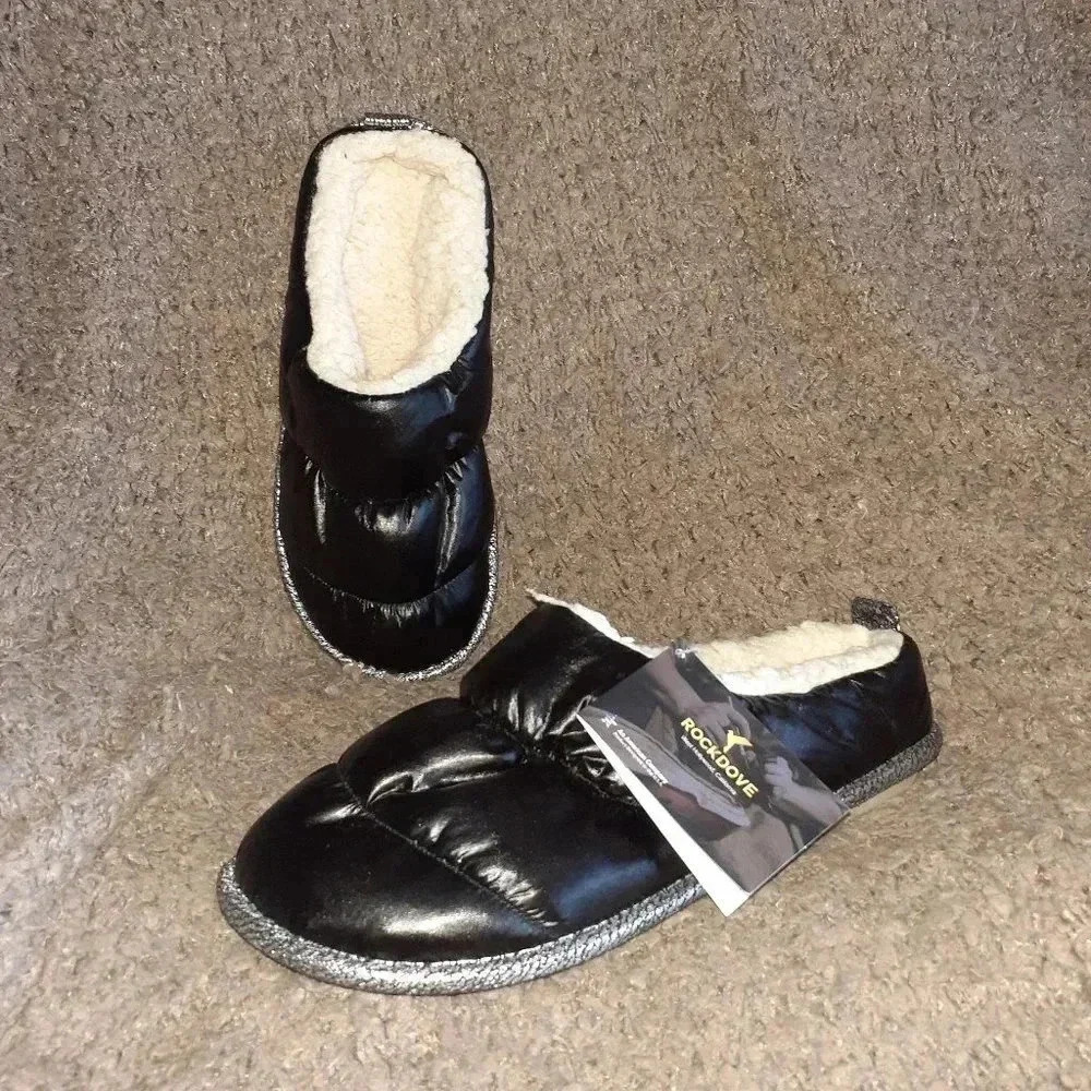 ROCKDOVE-Sherpa Lined-Down Hoodback Slipper